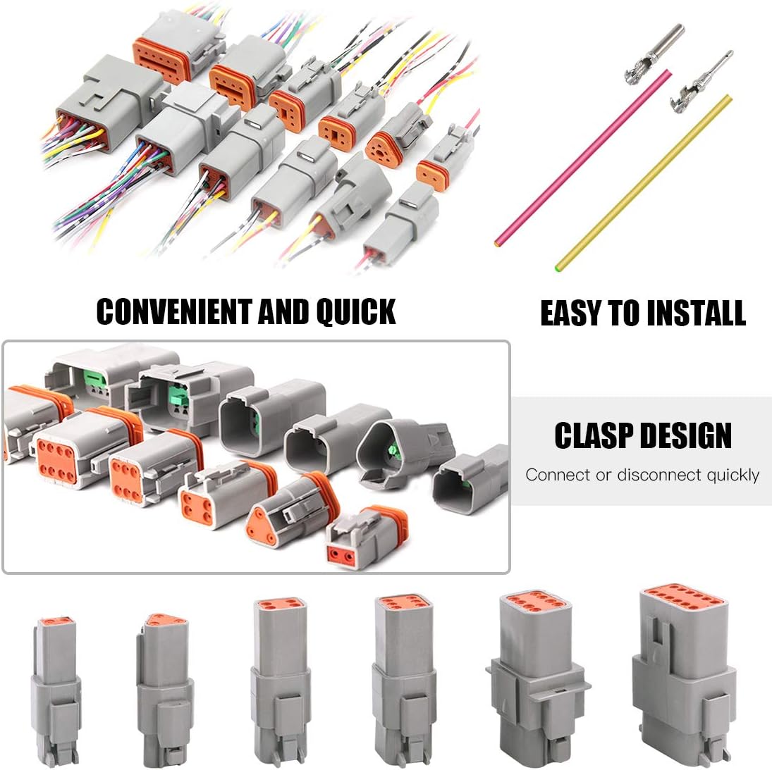 Glarks 30Pcs 2 Pin Way Sealed Gray Male and Female Auto Waterproof Electrical Wire Connector Plug 22-16AWG Connector for Motorcycle, Scooter, Car, Truck, Boats: Automotive