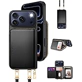 OCASE Compatible with iPhone 17 Pro Crossbody Wallet Case with Card Holder, PU Leather Zipper Handbag Phone Purse with RFID Blocking Kickstand Wrist Strap Lanyard 6.3 Inch, Black