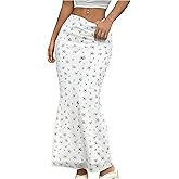 Verdusa Women's Boho Floral Print Drop Waist Fishtail Skirts Holiday Long Bodycon Skirts