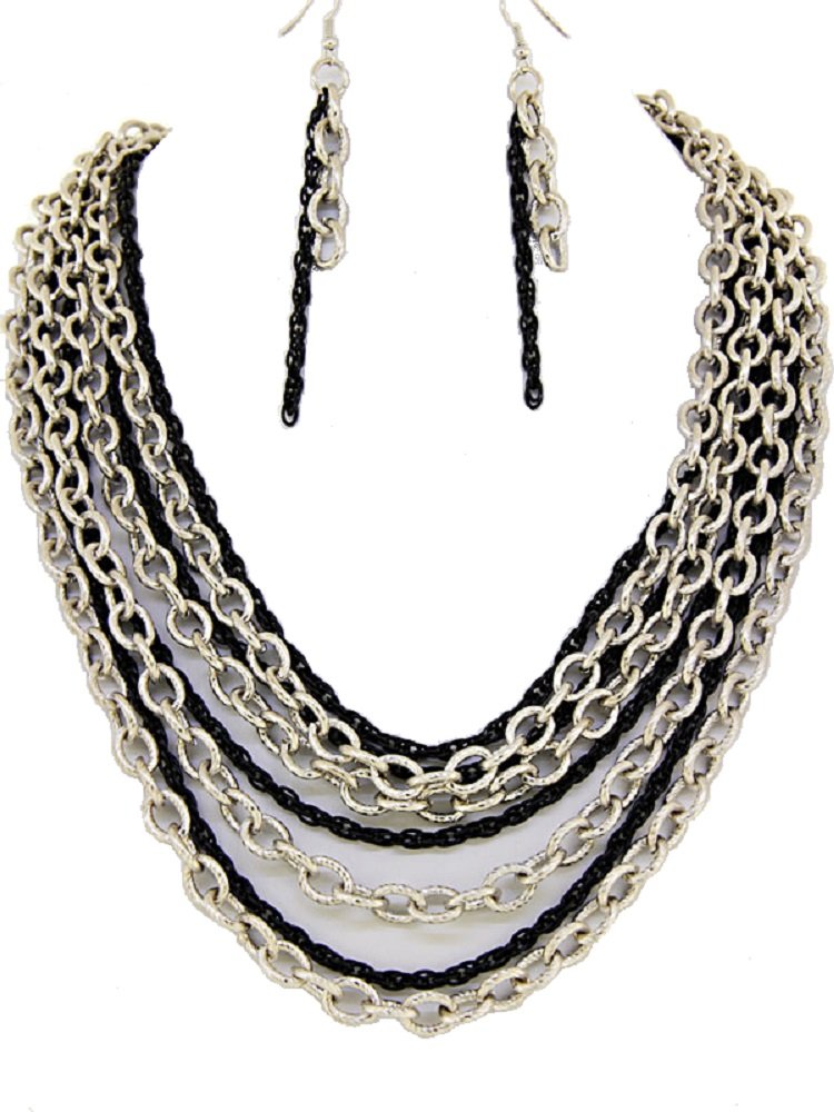 Multi Layer Chains Necklace and Earring Set