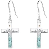 Suiknsn Mountain Earrings 925 Sterling Silver Turquoise Mustard Seed Dangle Drop Earrings Faith Jewelry Gifts for Women Girls