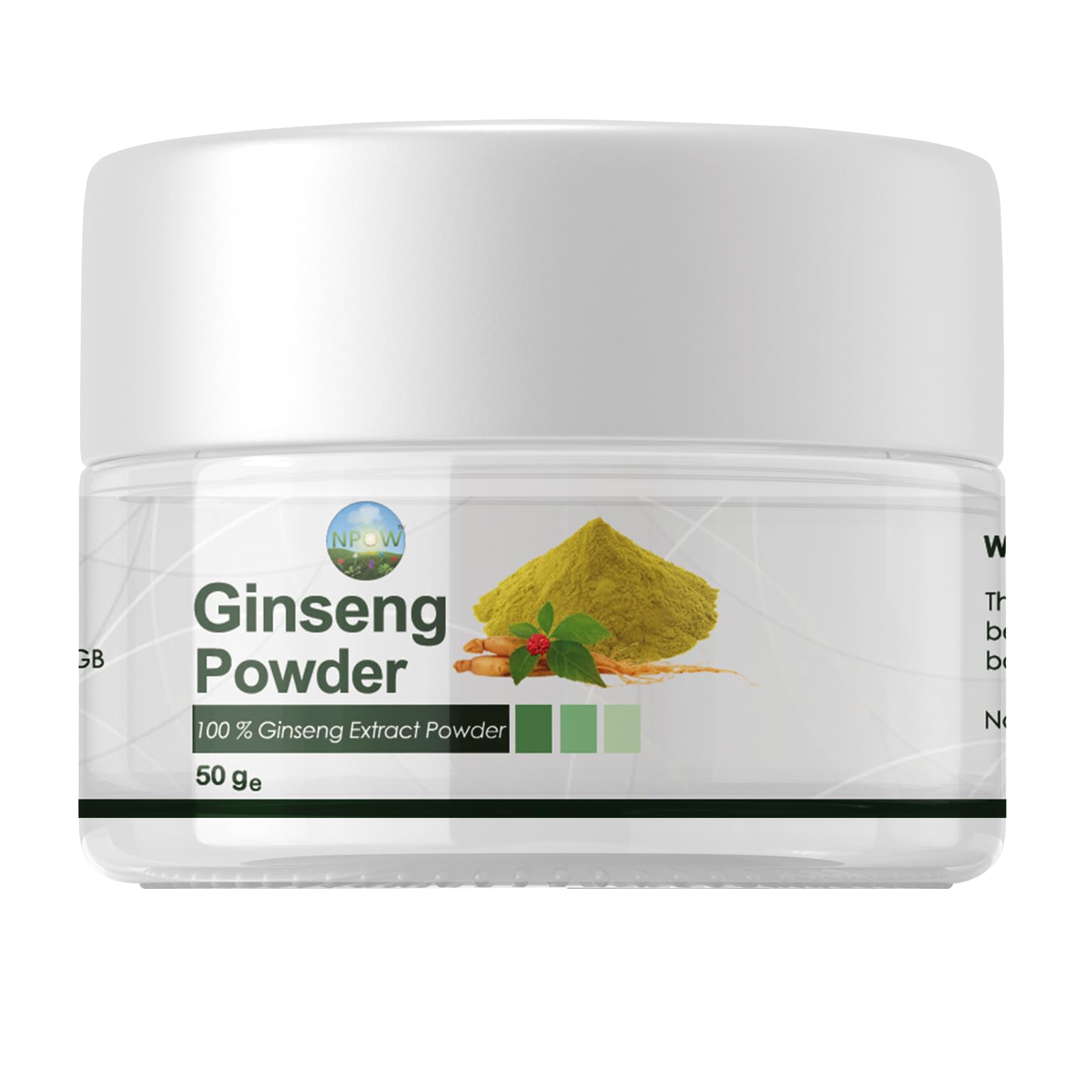 NPOW Ginseng Powder - Natural Ginseng Root Extract Powder 100% Pure for Immune System Support - Supports Energy and Vitality - for Improved Concentration - Non-GMO and Vegan Friendly UK Made 50g