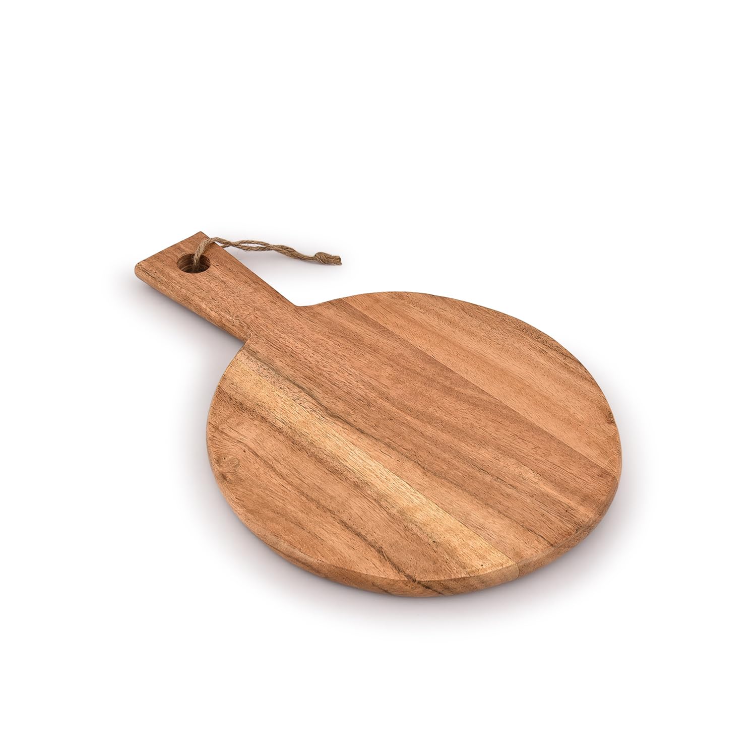 Samhita Round Acacia Wood Cutting Board with Handle for Chopping and Serving Charcuterie, Cheese, Pizza, Bread - Wall Décor (13