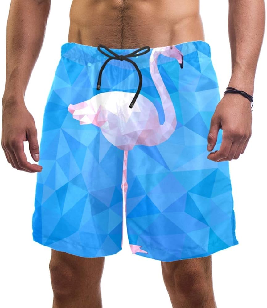 Idealiy Polygonal Pink Flamingo Swim Trunks Elastic Swimsuit Board