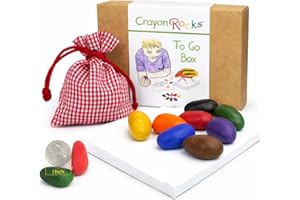 Crayon Rocks To Go Box Travel Art Set, 8 Rock-Shaped Crayons with 100-Page Art Pad, Tripod Grip for Handwriting Development, 