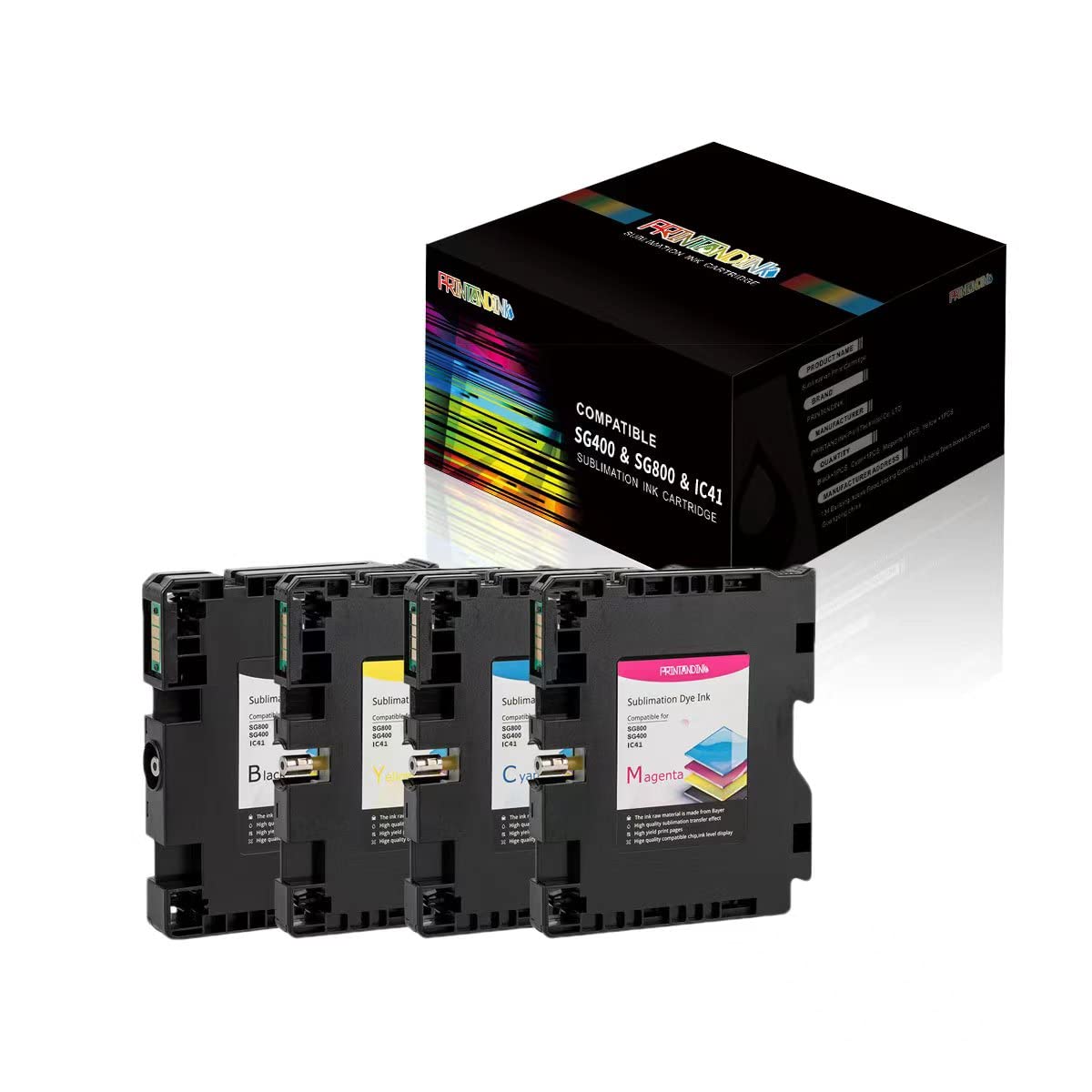 PRINTANDINK SG400/SG800 KCMY 4PCS Sublimation Ink Cartridges - OEM Chipset Compatible with Sawgrass Virtuoso 400 800 Printers - Vibrant Transfers on Polyester, Cotton, Mugs, Apparel (32mL)
