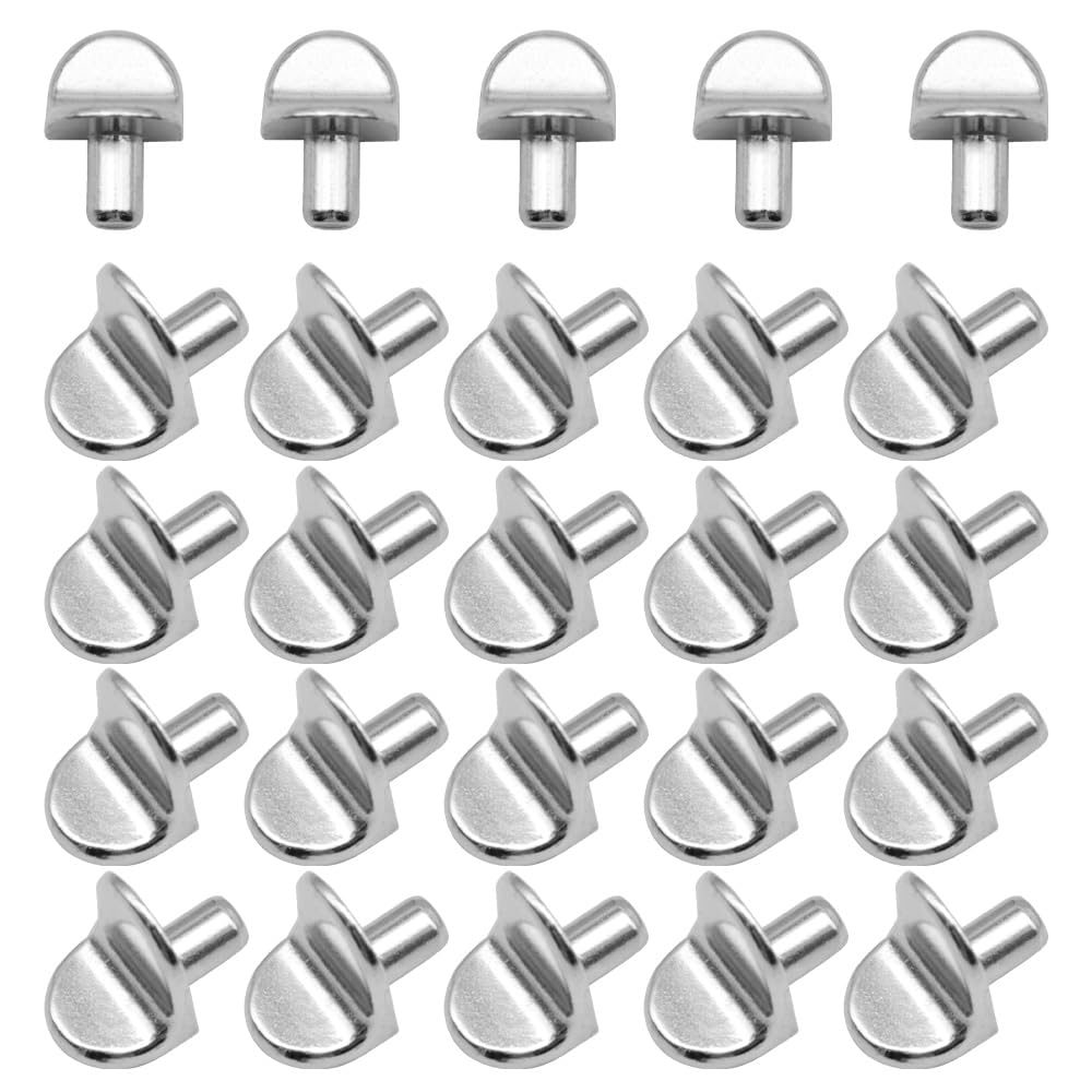 Hocansen 50 PCS 5mm Shelf Pins Bracket Style Shelf Support Pin L Shelf Support Peg for Cabinet Furniture Shelves and Bracket (Silver/LX)