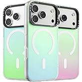 ORNARTO Compatible with iPhone 17 Pro Max Case 6.9", Electroplated Iridescent Gradient Cover, Compatible with MagSafe, Slim Rainbow Phone Case – Aurora Green