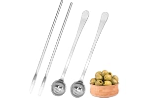 Yedadone 4 Pcs 8.7 Inch Extra Long Pickle Fork and Olive Spoon Strainer Set Stainless Steel Long Handle Pickle Fork Jars Serv