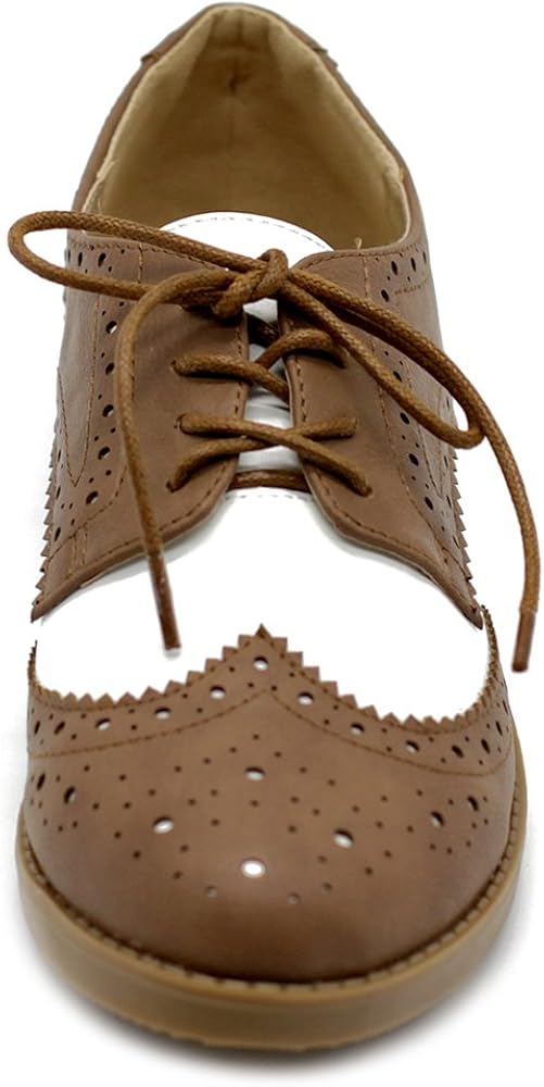  | Ollio Women's Flat Shoe Wingtip Lace Up Two Tone Oxford | Oxfords