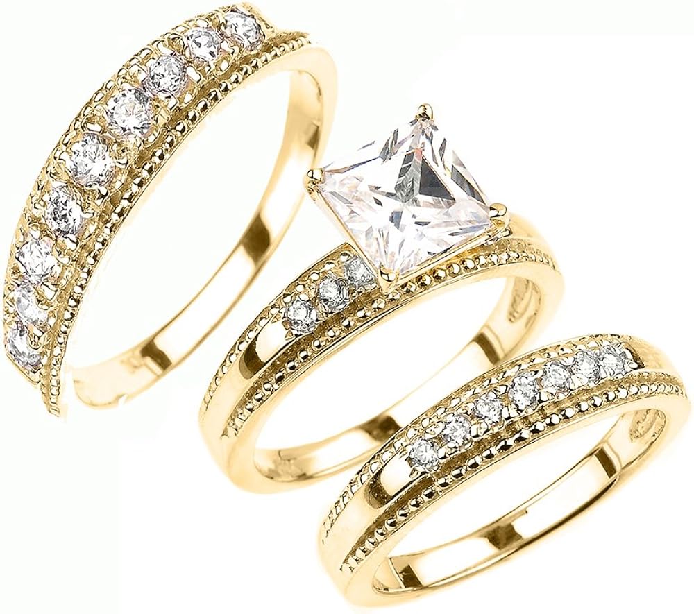 His and Her Yellow 9 ct Gold Cubic Zirconia 3Piece