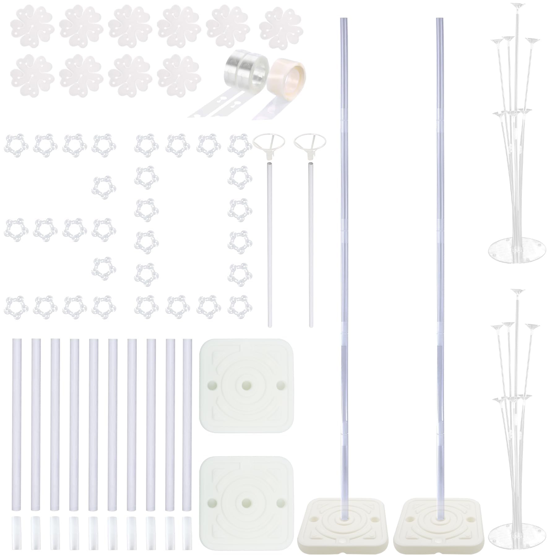 2 Set 1.5m Balloon Column Kit, 2 Set Balloon Table Stands, Flower Clips, Decorating Strips, Glue Points for Birthday Wedding Holiday Party Supplies Decoration