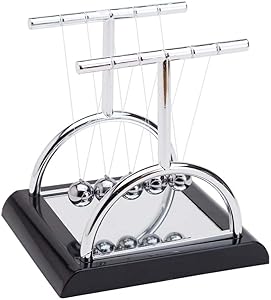 Roskio Newton's Cradle Balance Ball - Swinging Physics Science Pendulum Balls Desk for Office Physics Teacher Decorations T-Shape Black Small