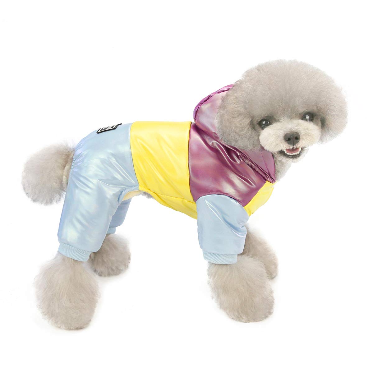 Izefia Dog Coat Windproof Jacket Cold Weather Coat 4 Legs Warm Dog Jumpsuit Winter Thick Clothes Waterproof Dog Coat for Small Dog Medium Cat Purple XL