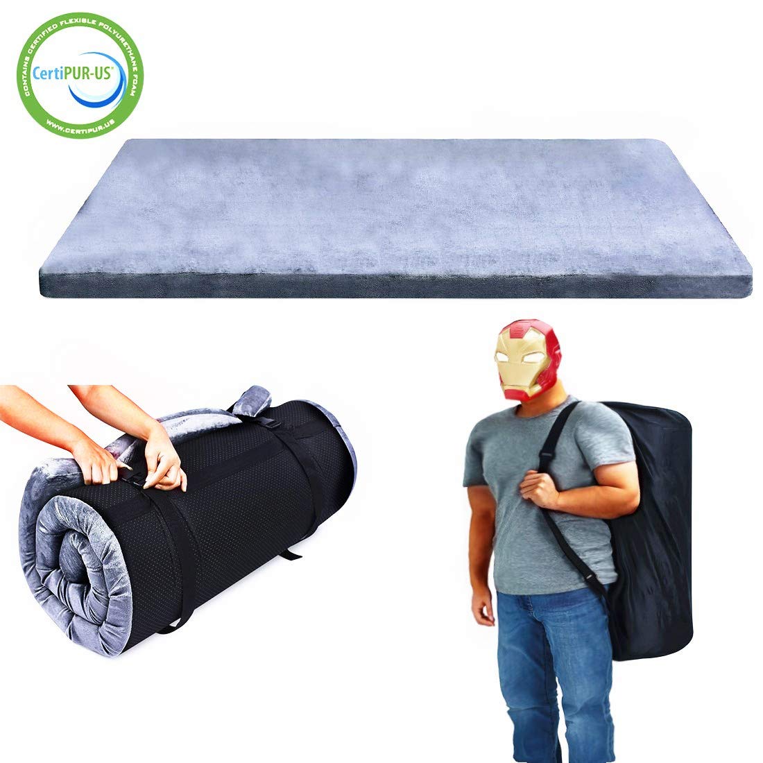 Certipur-US Memory Foam Camping Mattress?Single:75"x30"x2.75" Twin 75"x38"x2.75"?Portable Sleeping Pad Floor Guest Bed Lightweight Outdoor Tent Mattress Removable Waterproof Cover Free Travel Bag