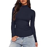 Darong Women Mock Turtle Neck Long Sleeve T Shirt Casual Slim Fitted Ruched Going Out Top