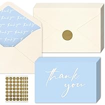 AZAZA 100 Baby Blue Thank You Cards ｗith Envelopes 4x6, Blank Thank You Cards 4 Minimalistic Designs, Baby Shower Thank You Cards With Envelopes, Blue Thank You Note And Gold Stickers For Wedding