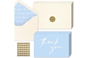 AZAZA 100 Baby Blue Thank You Cards ｗith Envelopes 4x6, Blank Thank You Cards 4 Minimalistic Designs, Baby Shower Thank You C