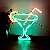 Led Cocktails Neon Sign, Wine Glass Light Battery and USB Powered Night Light for Wall Decor, Club, Bar Cart Accessories