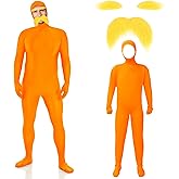 HIYZI Orange Costume Yellow Mustache and Eyebrows Halloween Costume Orange Jumpsuit for Halloween Christmas Party Cosplay