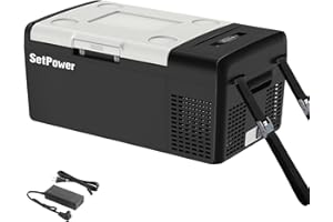 Setpower MC15 Car Refrigerator Electric Cooler 15L/15.8QT, Car Fridge Portable Freezer 12V Refrigerator Plug In Cooler Camping Cooler 12/24V DC 110/240V AC for Truck RV Travel Road Trip, Black