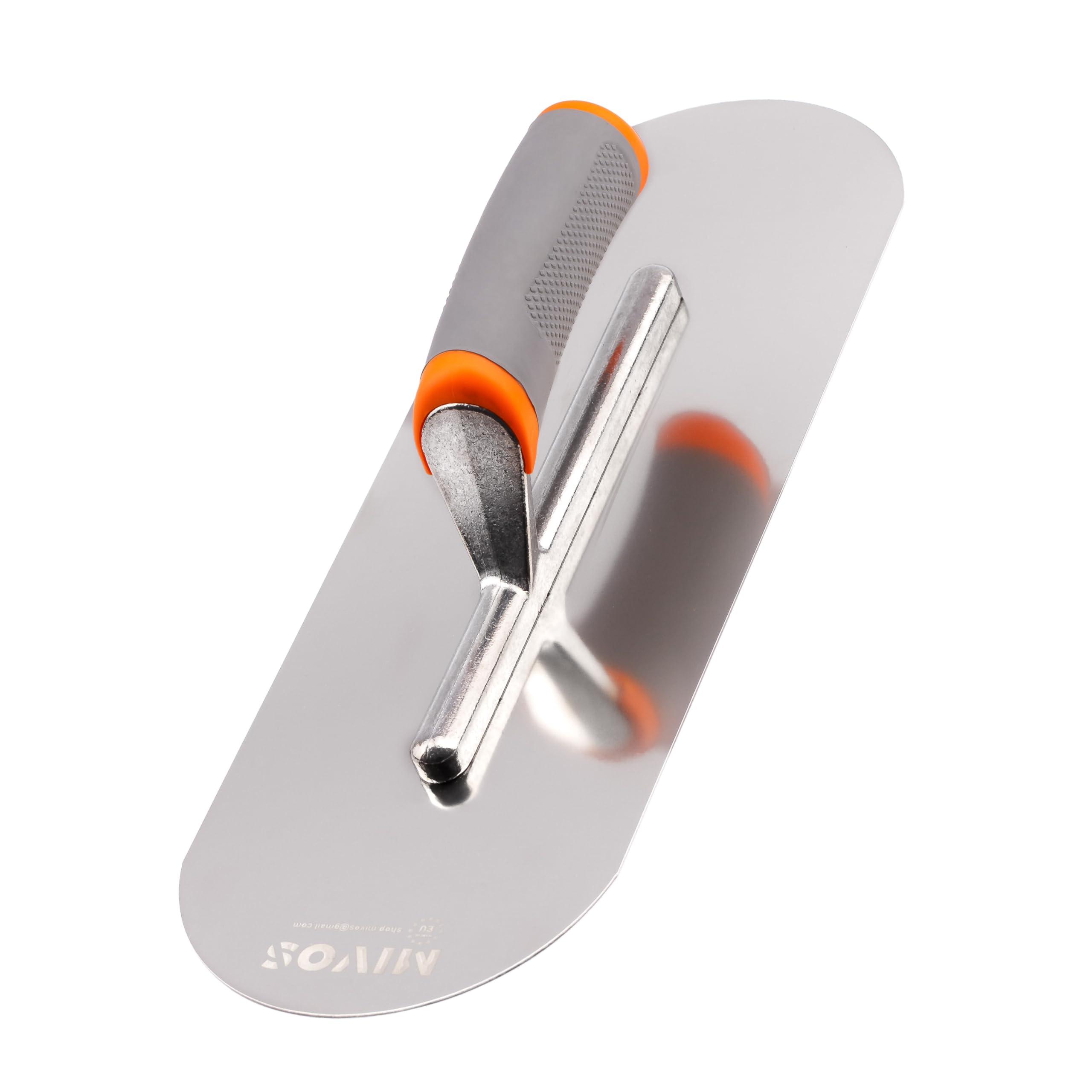 MIVOS Stainless steel flat trowel 375 x 130 mm - Half Round - Stainless Steel Flat Chipboard With Ergonomic Softgrip - Flat Chips For Plaster And Masonry - MADE IN EU