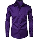 ZEROYAA Men's Urban Stylish Casual Business Slim Fit Long Sleeve Button Up Dress Shirt with Pocket