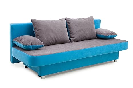 100705 Schlafsofa, Stoff, aqua / grau, 85 x 186 x 77 cm