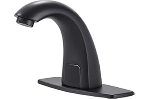 YCCUZA Automatic Touchless Faucet Black Bathroom Sink Faucet Electronic Sensor with Hole Cover Plate Control Box and Temperature Mixer AC/DC Powered Motion Activated Hands-Free Deck Mount