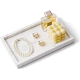 WORHE Italy Marble Vanity Tray for Jewelry, Perfume, Makeup, Candle,Towel Natural Modern Decorative Trays for Bathroom Bedroom Dresser Rectangle Kitchen Storage Organizer for Home Decor White (FX031)