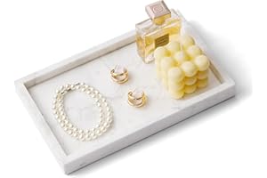 WORHE Italy Marble Vanity Tray for Jewelry, Perfume, Makeup, Candle,Towel Natural Modern Decorative Trays for Bathroom Bedroom Dresser Rectangle Kitchen Storage Organizer for Home Decor White (FX031)