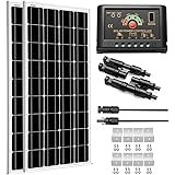 SUNGOLDPOWER 200 Watt 12V Monocrystalline Solar Panel Module Kit：2pcs 100W Mono Solar Panel Solar Cell Grade A +20A LCD PWM C