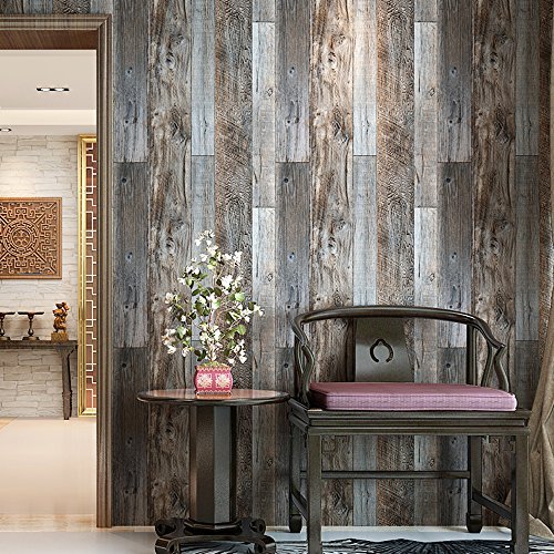 HaokHome 5003 Weathered Faux Wood Plank Wallpaper Rolls Slategray/Brown
