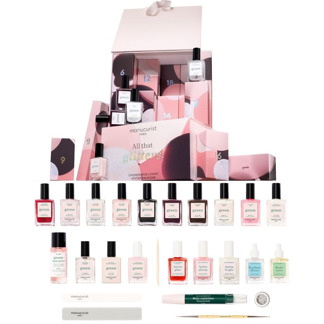 Manucurist Green & Active Advent Calendar 2025 Beauty - 24 Full Size Products : Green Nail Polish Colors, Active Glow, Nail Care & Accessories - Beauty Christmas Gifts - Gifts for Women