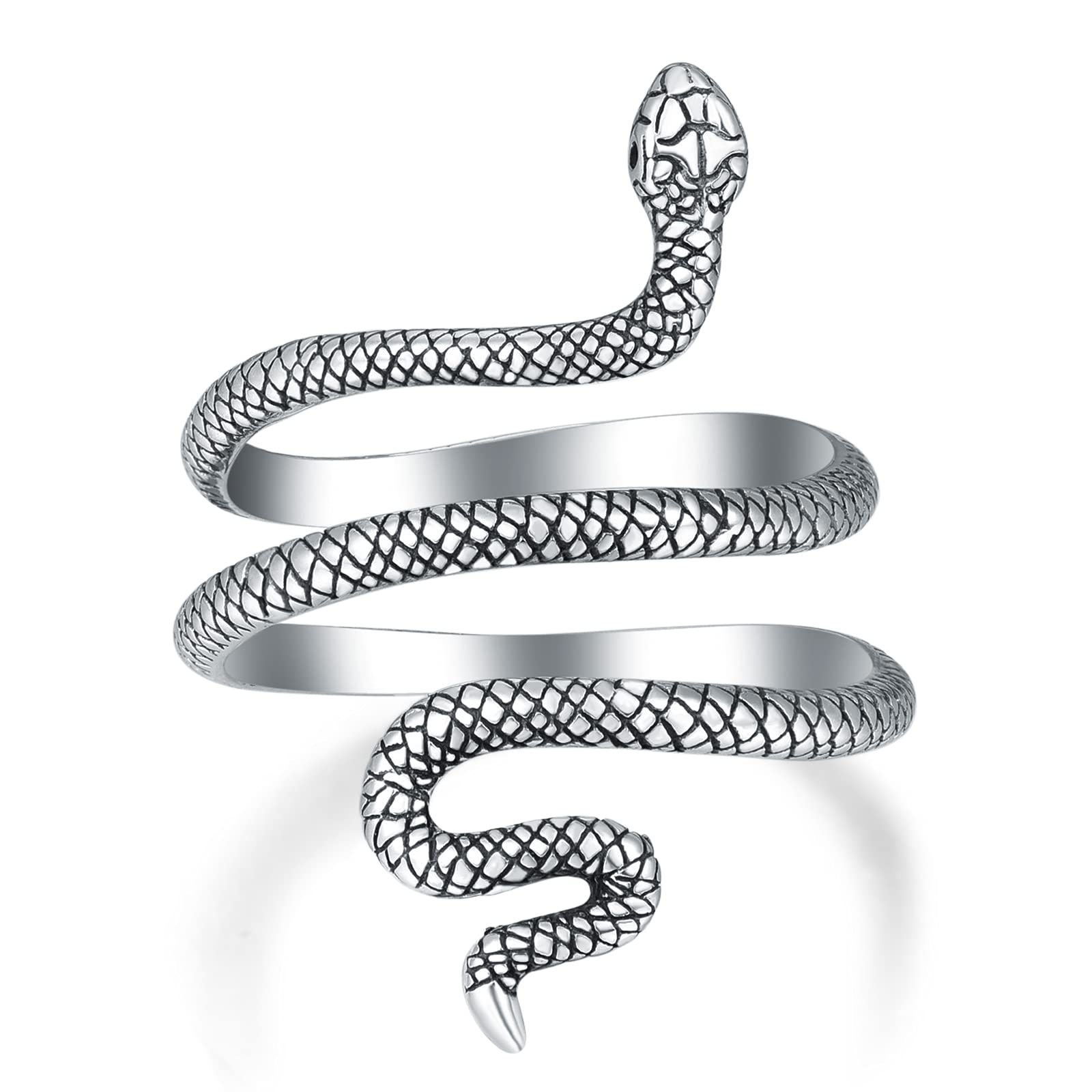 praymos Snake Ring 925 Sterling Silver Rings Men Gothic Snake Punk Jewelry Slytherin Adjustable Rings for Women Men