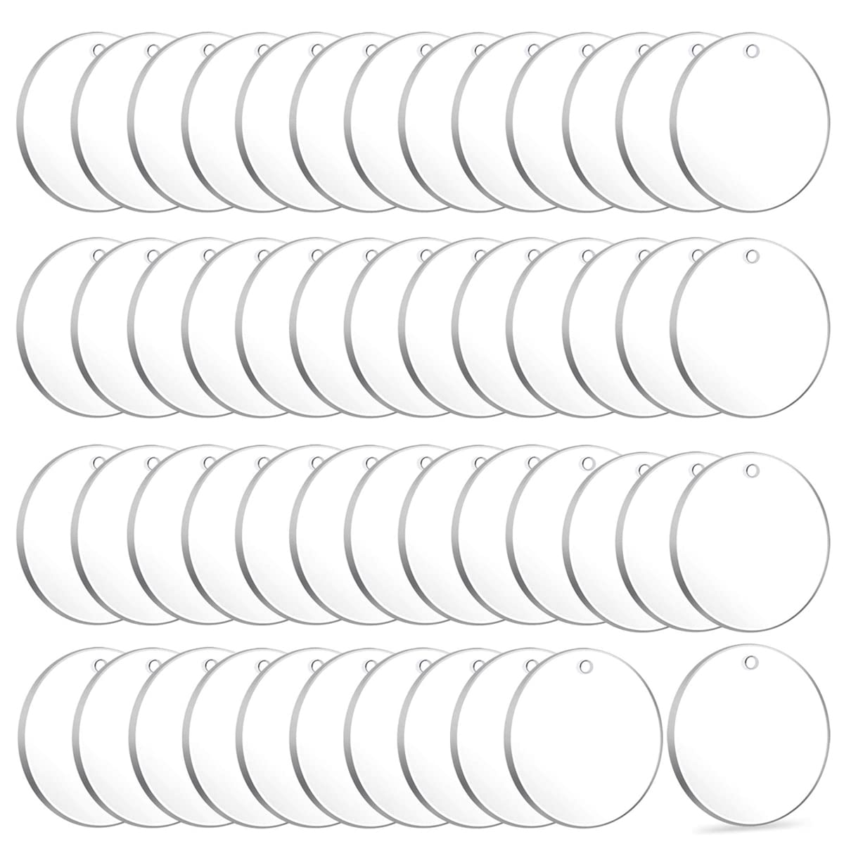 Heshebuy 50 Pieces Acrylic Keychain Blanks, Circles Clear Acrylic Keychain for DIY Crafts, Tags, Pendants Hanging Jewelry Making, Labels
