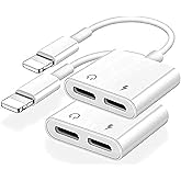 [Apple MFi Certified] 2PACK iPhone Lightning to 2 Lightning Adapter, Dual Lightning AUX + Charger Adapter Dongle Cable Splitt
