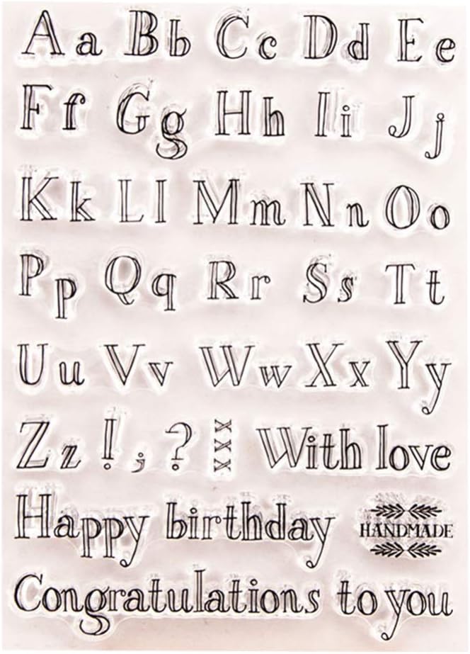 HEALLILY Alphabet Clear Stamps Happy Birthday Congratulations Cards Letters Making Rubber Stamp Educational Toy for Scrapbooking Embossing Album Diary Decoration