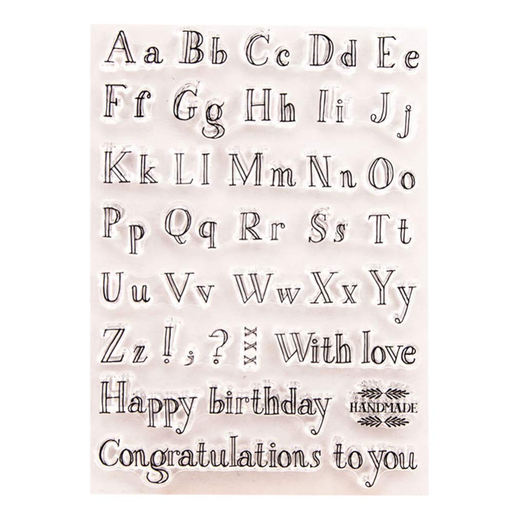 HEALLILY Alphabet Clear Stamps Happy Birthday Congratulations Cards Letters Making Rubber Stamp Educational Toy for Scrapbooking Embossing Album Diary Decoration