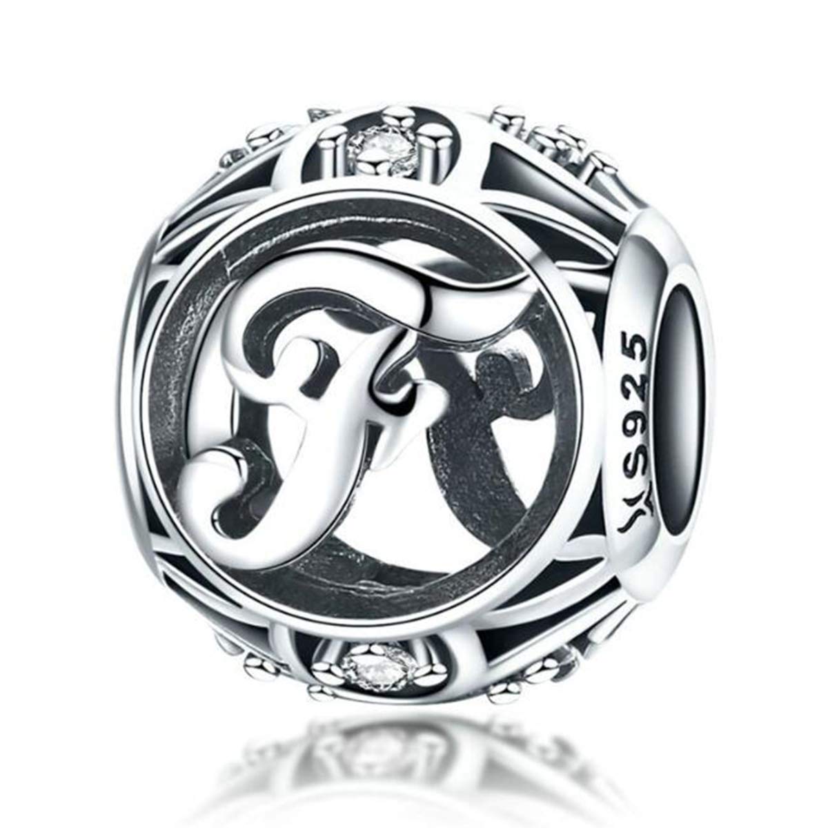 Birthday Charms Genuine 925 Sterling Silver Diy Initial A-Z Charm Alphabet Charms Letter Beads for Pandora Charms Bracelets (Letter F)