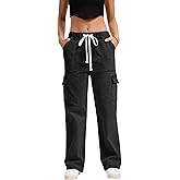 YOCUR Mid Rise Cargo Jeans Women Elastic Waist Stretch Wide Leg Denim Pants Pockets Multistyle Straight Leg Denim Trousers