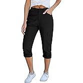 GRAPENT Cargo Capri Pants for Women High Waisted Relaxed Fit Elastic Knit Waist Casual Capris Trousers Cropped Pants