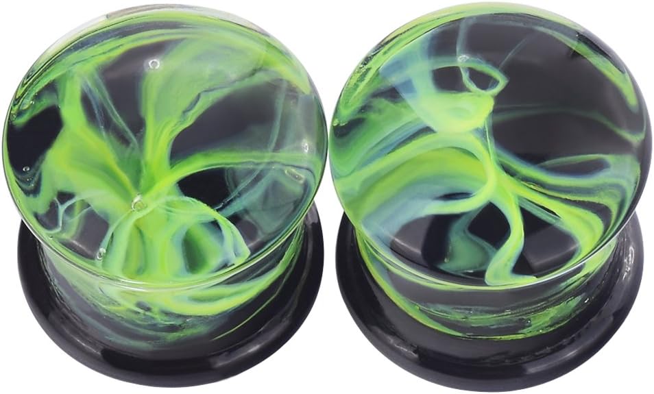 Lianrun Glass Green&Blue Curve Fresh Double Flared Ear Plugs Tunnels Gauges 2g-5/8