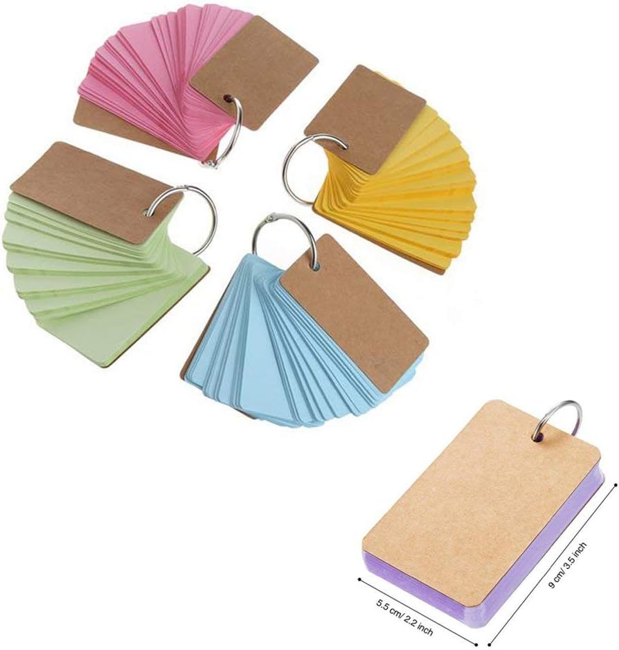 Flashcards,Study Cards Coloured 5 Pack Kraft Paper Memo Scratch Note Pads Index Cards with Binder for Revising Vocabulary Planning Talks DIY White 9 * 5.5CM - Image 5