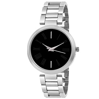 Black Dial Steel Watch for Girls & Women BF443