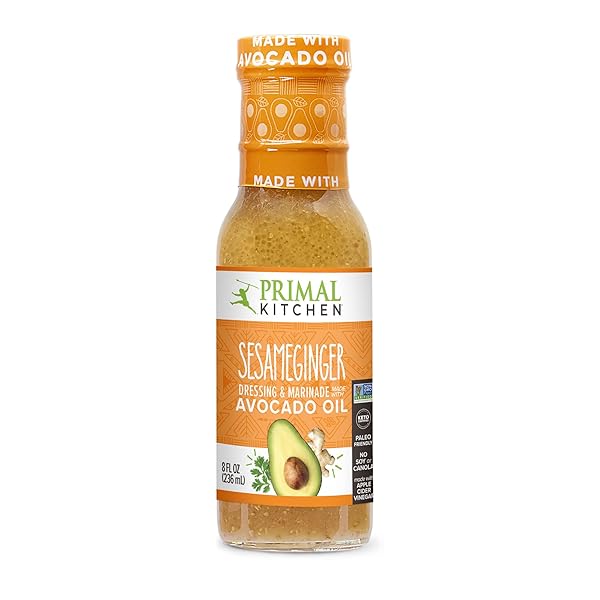 PRIMAL KITCHEN SESAME GINGER VINAIGRETTE & MARINADE SALAD DRESSING MADE WITH AVOCADO OIL, PALEO FRIENDLY & KETO CERTIFIED, 8 FLUID OUNCES