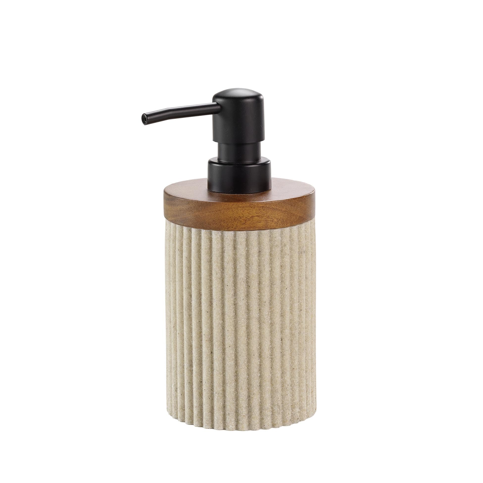 Douceur d'Intérieur Niagara Soap Dispenser Diameter 8 x 17 cm, Natural, Polyresin and Acacia