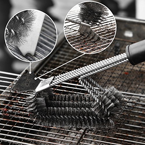 HOSPORT BBQ Grill Brush Barbecue Brushes and Scraper + Silicone Basting Brush 18" BBQ Brushes Cleaner Stainless Steel Bristle for Grill Cooking Cleaning