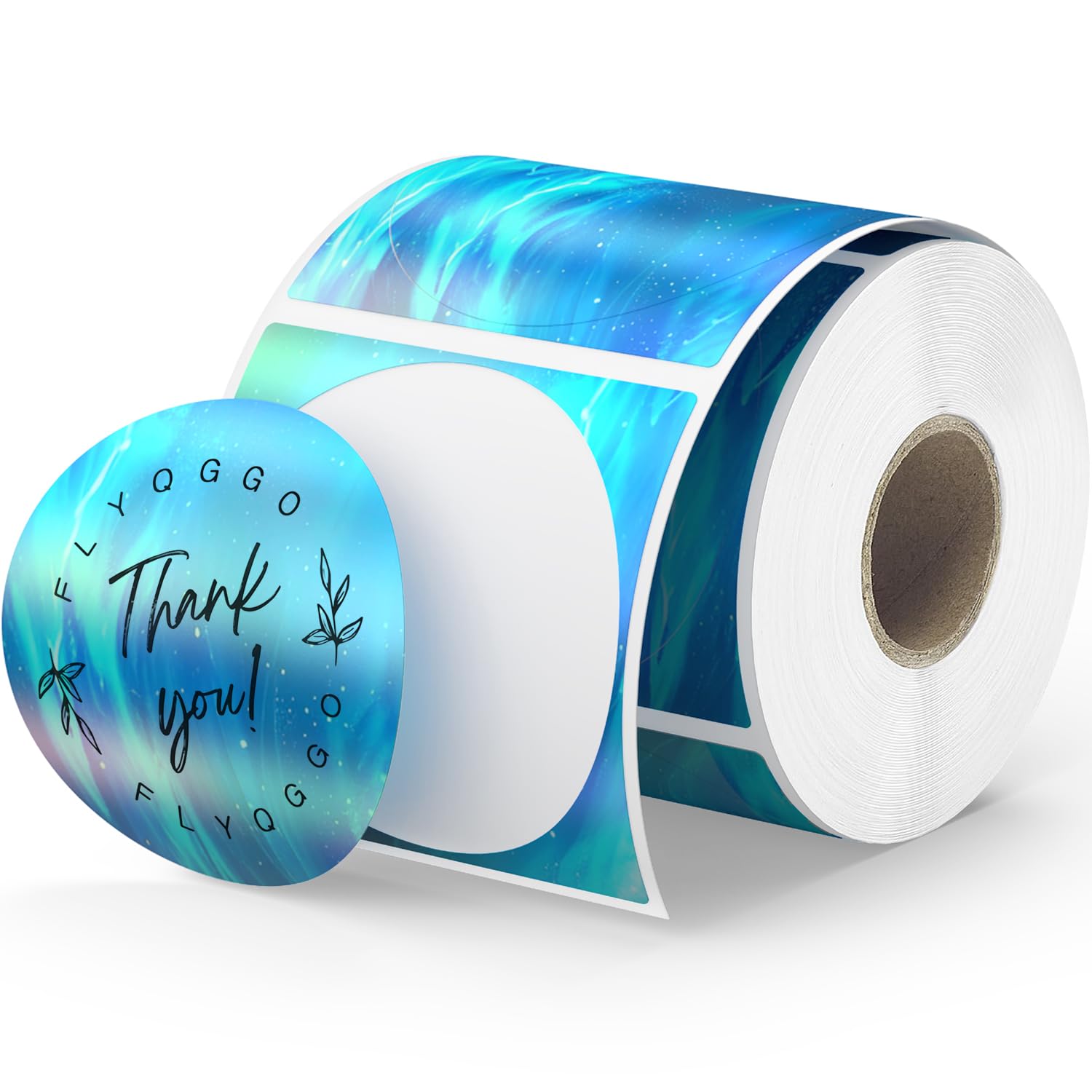 Photo 1 of 2" Holographic Thermal Sticker Labels, 500 Pcs Round Printable Thermal Waterproof Sticker Rainbow Glitter for Logo Design, Price/Name Tag, Barcode, DIY Custom, Ocean Dark Blue, 500 Labels/Roll