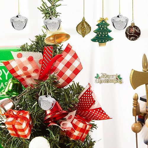 Shindel 100PCS Christmas Jingle Bells, Craft Bells Bulk 1 Inch Unique Silver Bells for Christmas Tree Home Decoration
